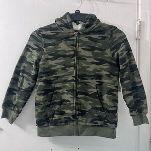 Boys Hoodie Sweatshirt Zip-Up Sherpa Lined Camo Green Size 14